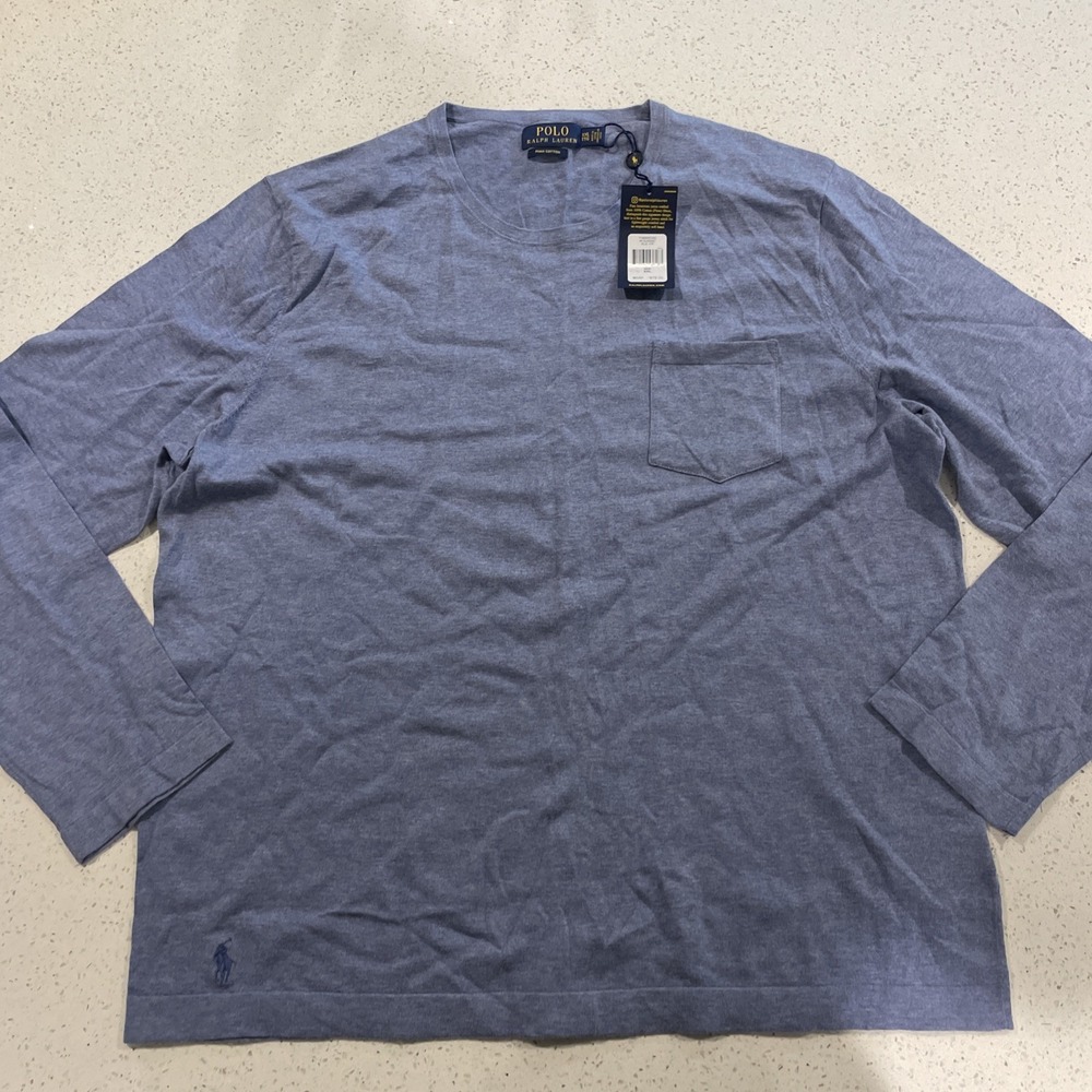 NWT Polo Ralph Lauren Blue T Shirt Blue Pony Logo Pocket custom slim fit XXL